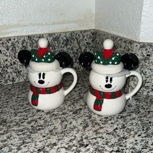 christmas mickey minnie shaped white mugs with lids